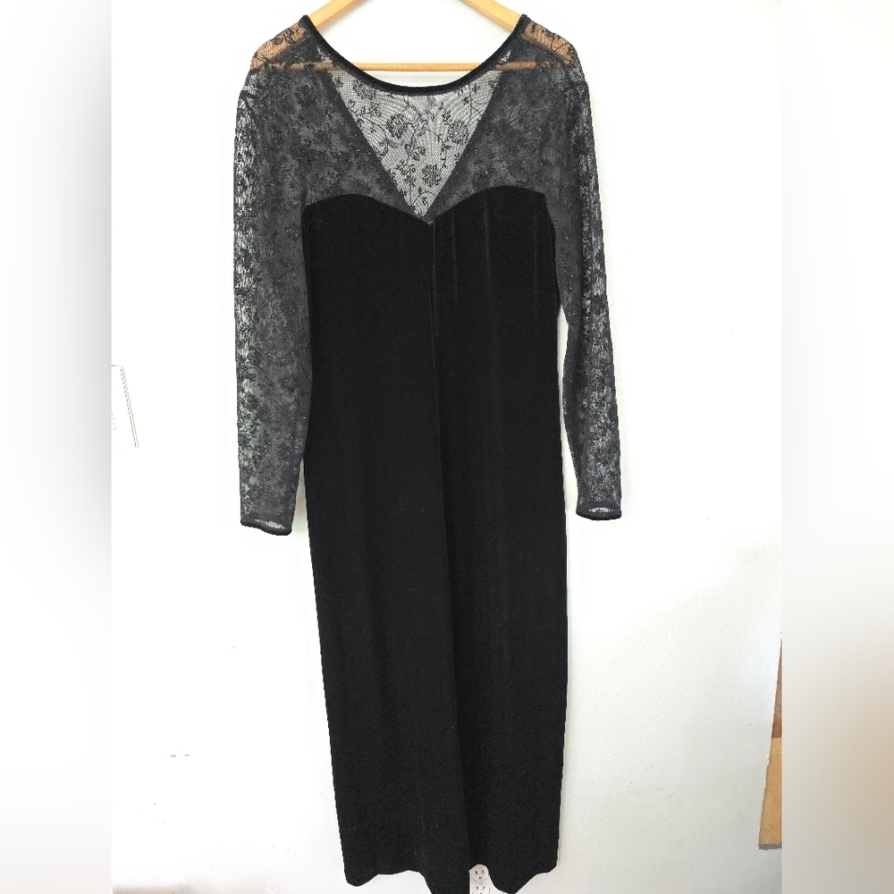 Robbie Bee Dress Womens Black Witchy Goth Whimsigoth Maxi Velour Sheer Sz 12